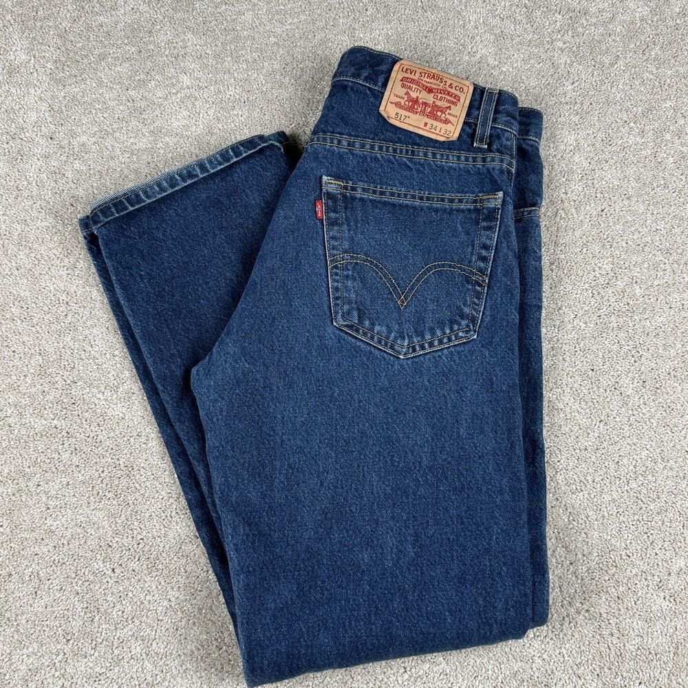 Levi's 517 Bootcut Jeans Dark Wash Blue Denim Vintage Made in USA VTG Mens 34x32